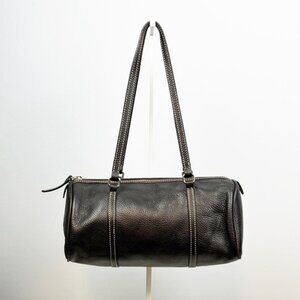 Dooney & Bourke Deep Dark Brown Pebbled Leather Barrel Shoulder Bag